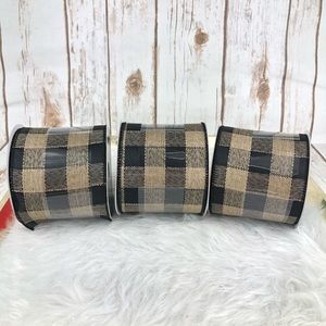 3 x Wired Ribbon Buffalo Check Plaid Farmhouse NEW